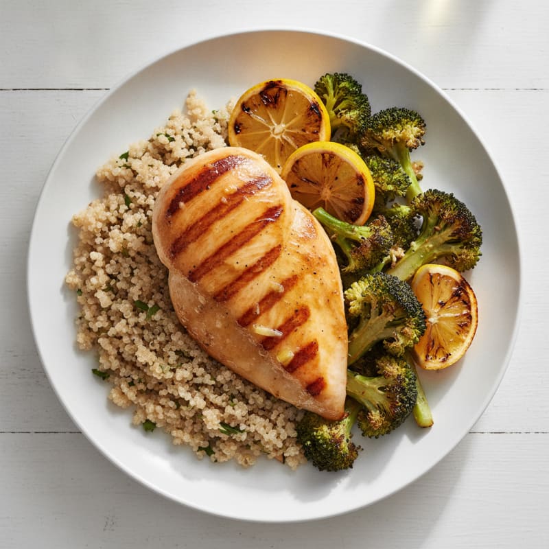Grilled Chicken Breast with Quinoa and Roasted Broccoli
