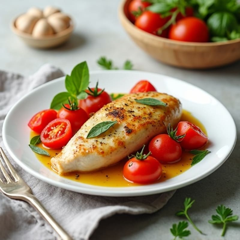 Simmered Chicken with Bell Peppers, Tomatoes, and Herbs