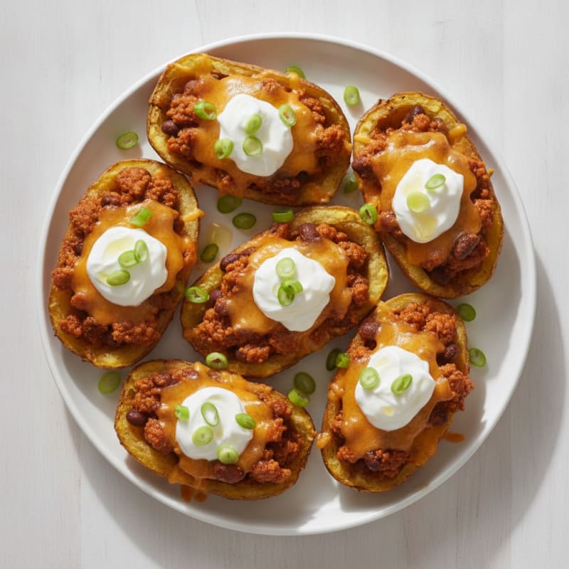Loaded Chili Cheese Potato Skins