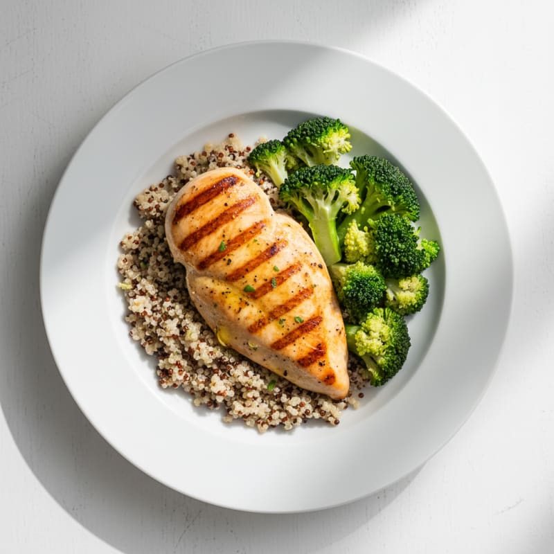 Grilled Chicken Breast with Quinoa and Steamed Broccoli