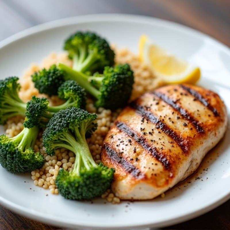 Grilled Chicken Breast with Roasted Broccoli and Quinoa