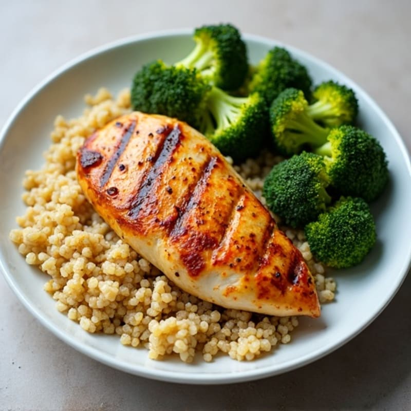 Grilled Chicken Breast with Quinoa and Roasted Broccoli