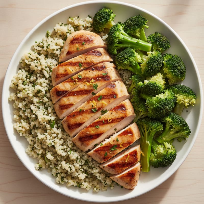 Grilled Chicken Breast with Quinoa and Steamed Broccoli