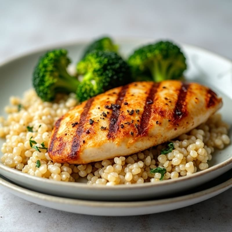 Grilled Chicken Breast with Roasted Broccoli and Quinoa