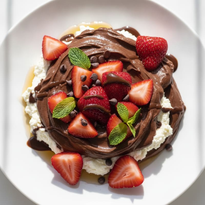 Silky Cottage Cheese Chocolate Mousse with Fresh Strawberries