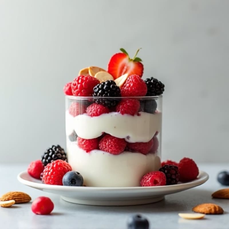 Silky Protein Yogurt Parfait with Berries and Almonds