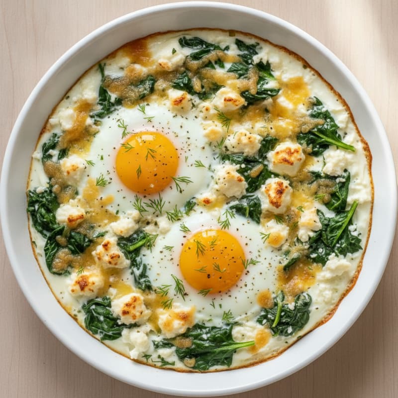Baked Eggs with Spinach and Feta