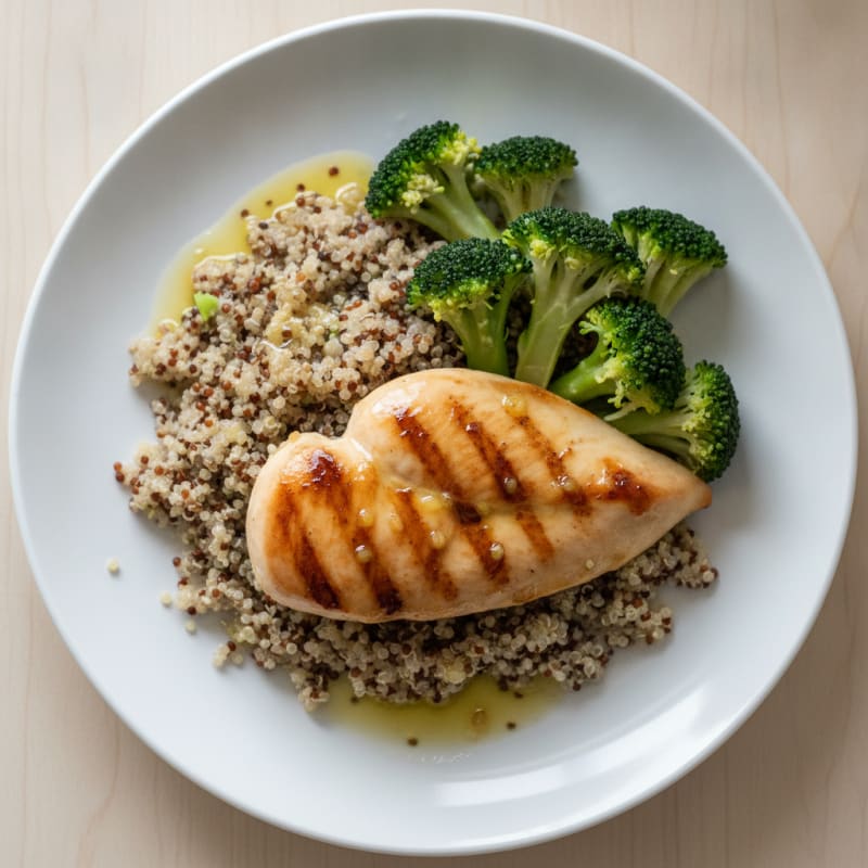 Grilled Chicken Breast with Quinoa and Steamed Broccoli
