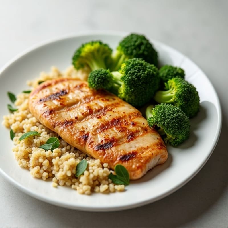 Grilled Chicken Breast with Roasted Broccoli and Quinoa
