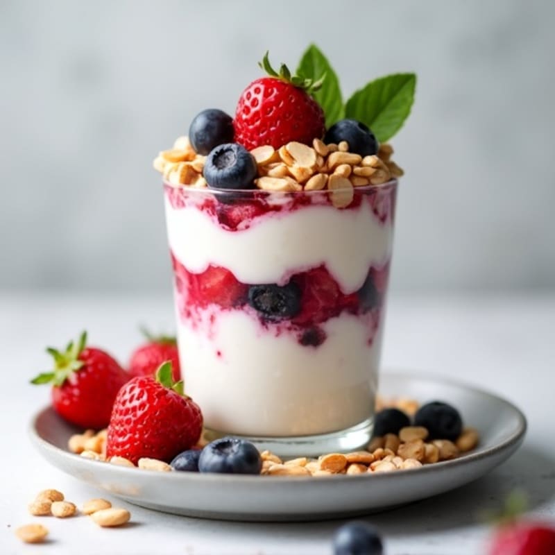 Greek Yogurt Protein Parfait with Mixed Berries and Almonds