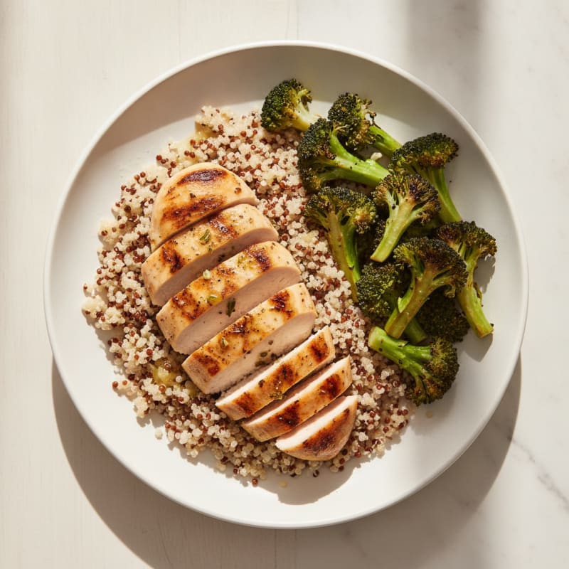 Grilled Chicken Breast with Quinoa and Roasted Broccoli