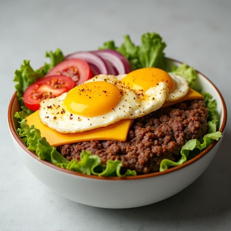 Lean Ground Beef Cheeseburger Bowl with Fresh Toppings