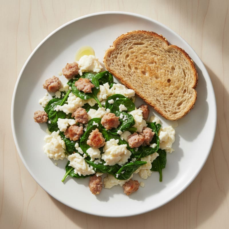 Scrambled Egg Whites with Turkey Sausage and Spinach