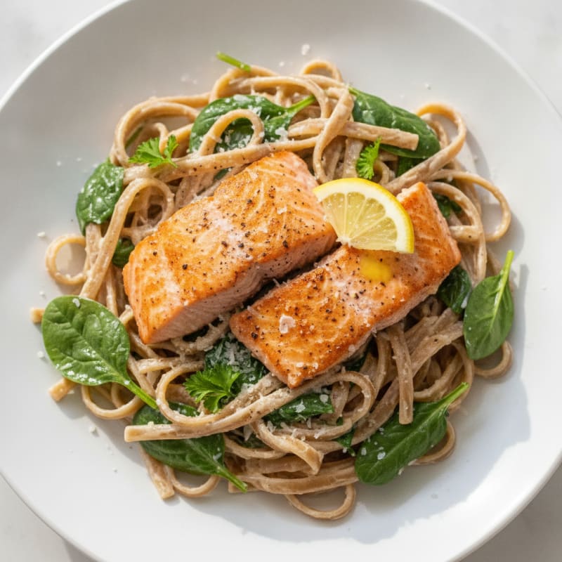 Garlic Herb Salmon Fettuccine