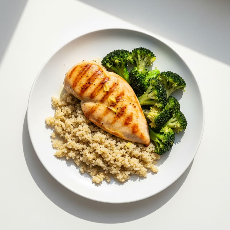 Grilled Chicken Breast with Quinoa and Steamed Broccoli