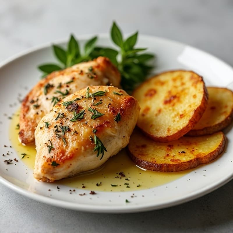 Herb-Roasted Chicken with Crispy Garlic Smashed Potatoes