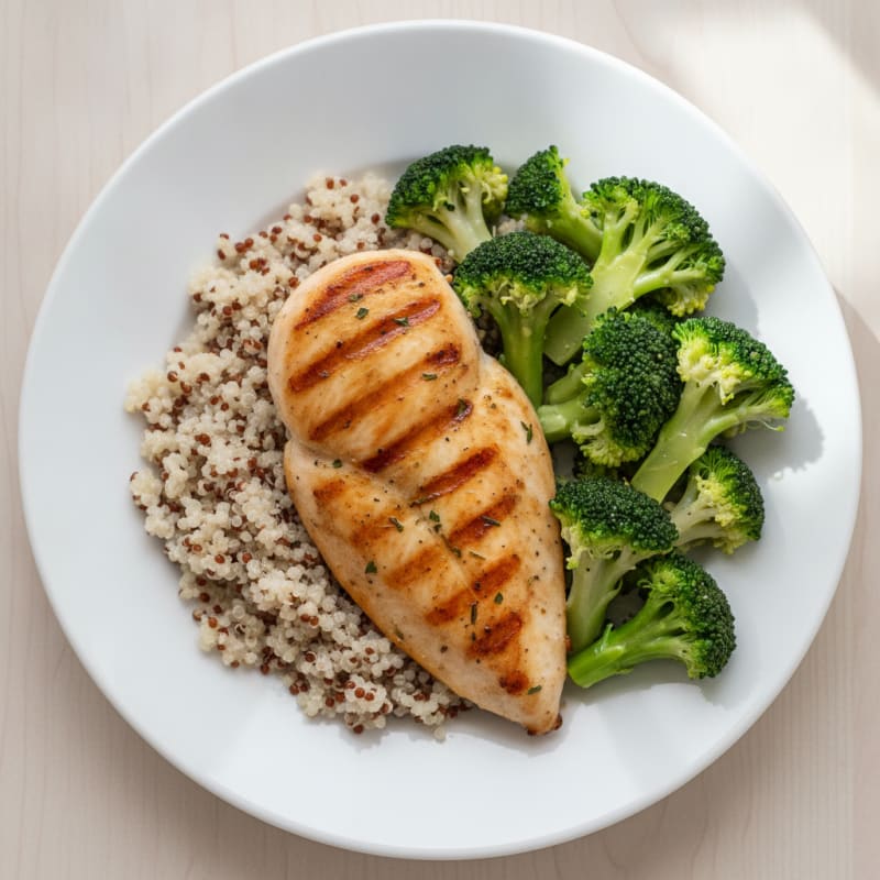 Grilled Chicken Breast with Quinoa and Steamed Broccoli