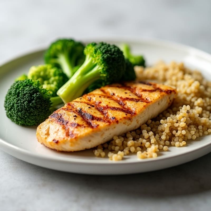 Grilled Chicken Breast with Steamed Broccoli and Quinoa