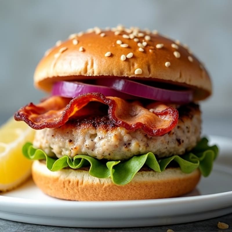 Lean Turkey-Bacon Burger with Caramelized Onions