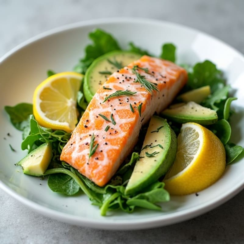 Flaky Salmon and Fresh Greens Salad with Creamy Lemon-Dill Dressing