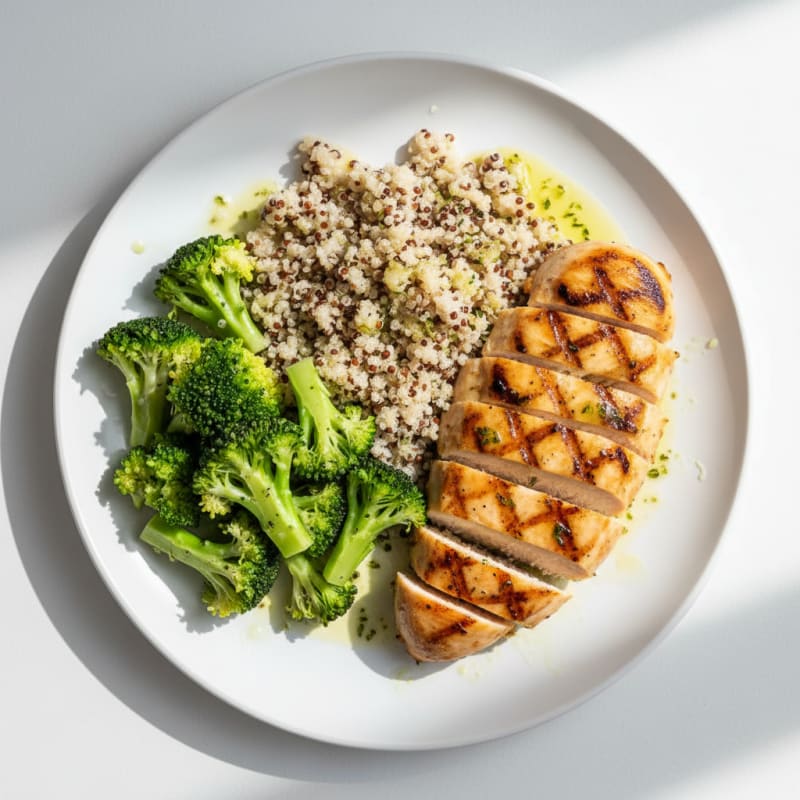 Grilled Chicken Breast with Quinoa and Steamed Broccoli