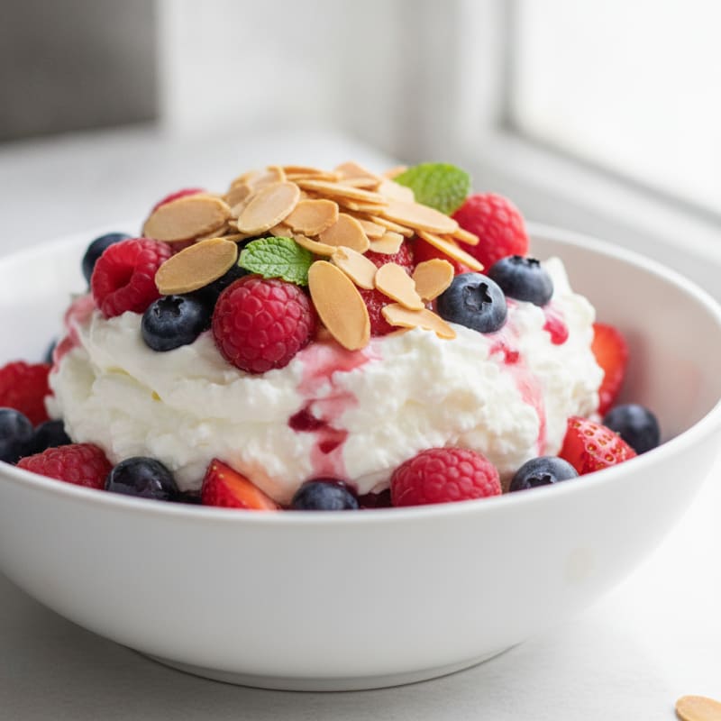 Greek Yogurt Protein Parfait with Mixed Berries and Almonds