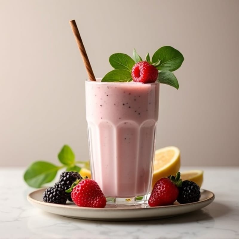 Creamy Vanilla Protein Smoothie with Fresh Spinach and Mixed Berries