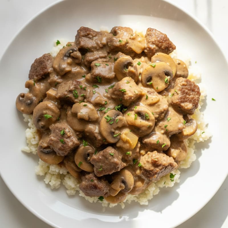 Cream Cheese Beef Stew with Mushroom Gravy