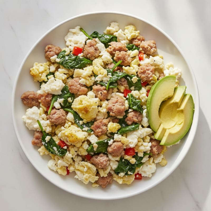 Egg White and Turkey Sausage Scramble with Spinach