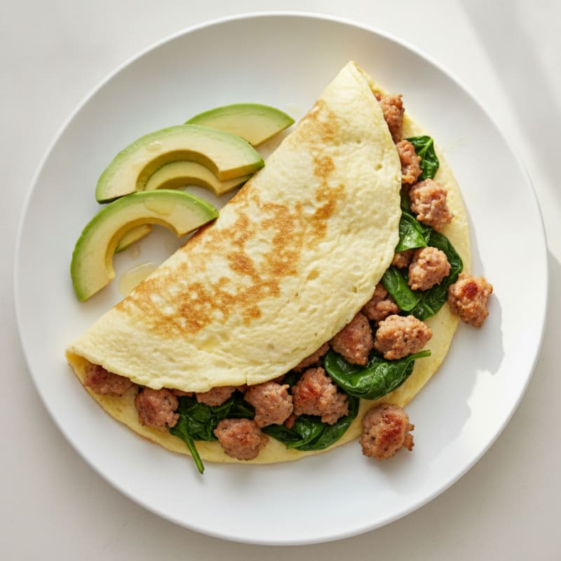 Egg White Spinach Omelette with Turkey Sausage