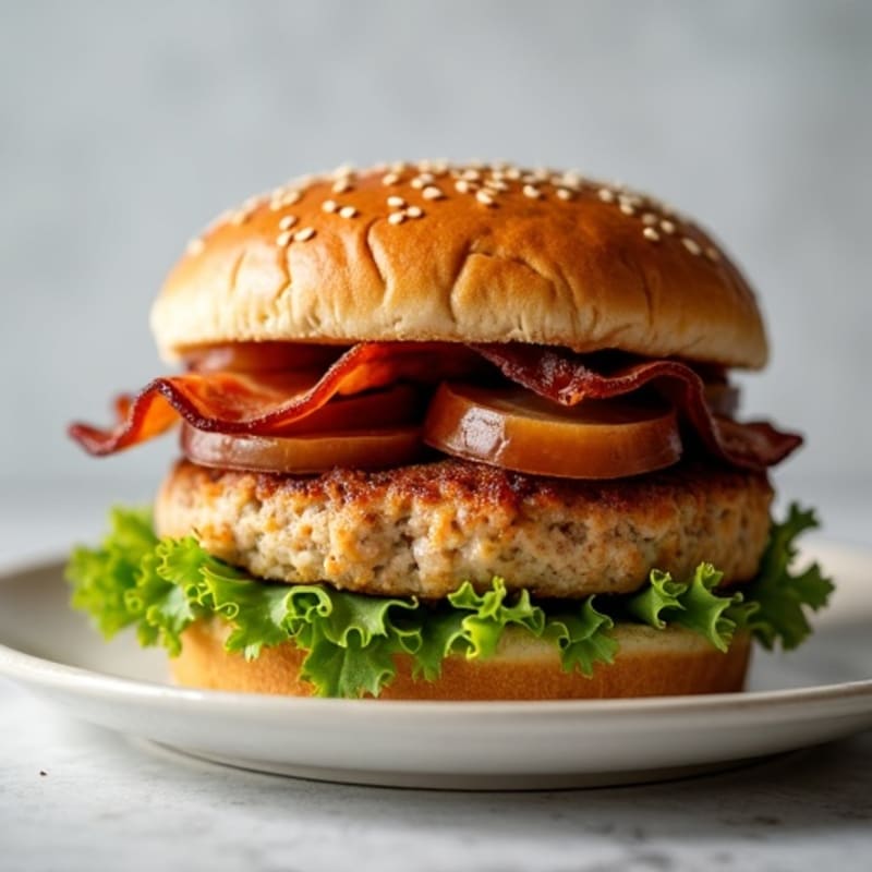 Lean Turkey-Bacon Burger with Caramelized Onions
