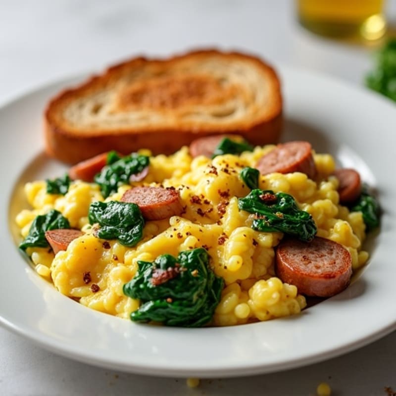 Egg White Scramble with Turkey Sausage and Spinach