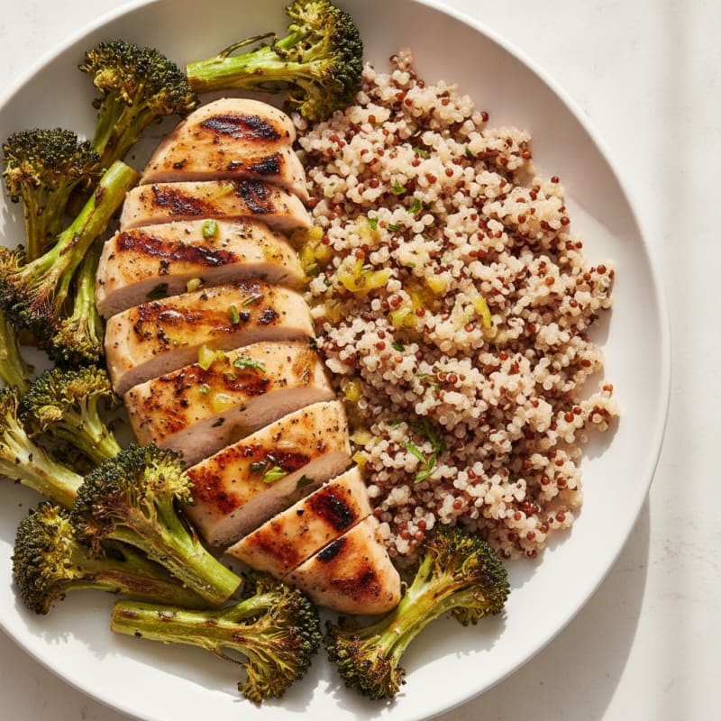 Grilled Chicken Breast with Quinoa and Roasted Broccoli