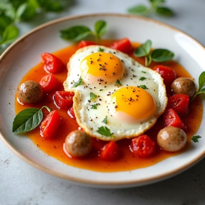 Spiced Tomato Poached Eggs with Bell Peppers