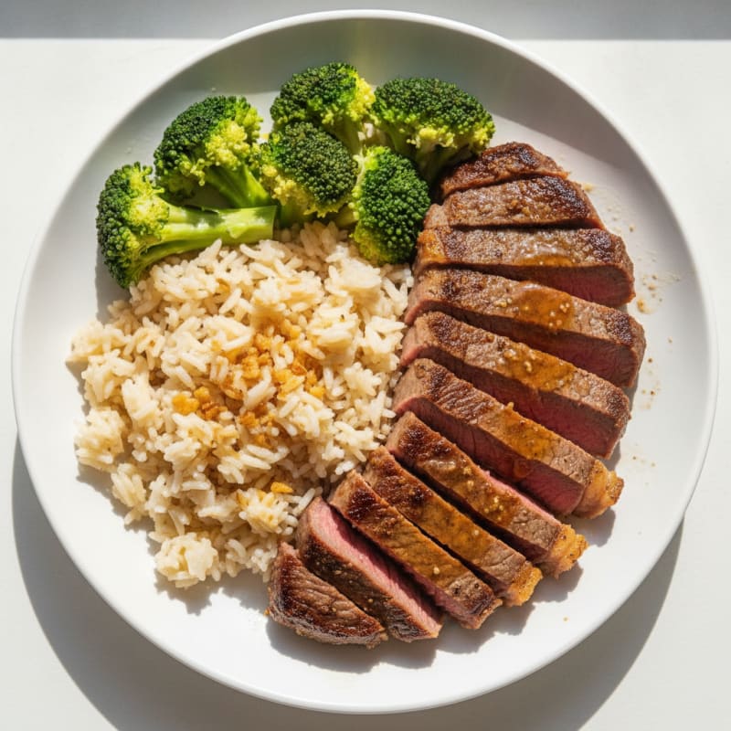 Pan-Seared Steak with Garlic Rice