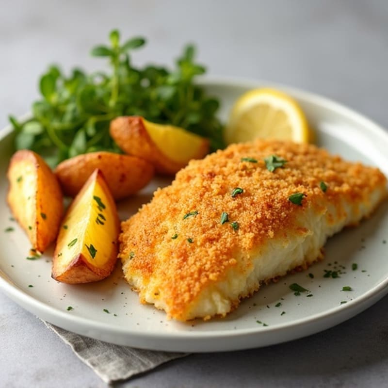 Crispy Baked Cod with Roasted Potato Wedges