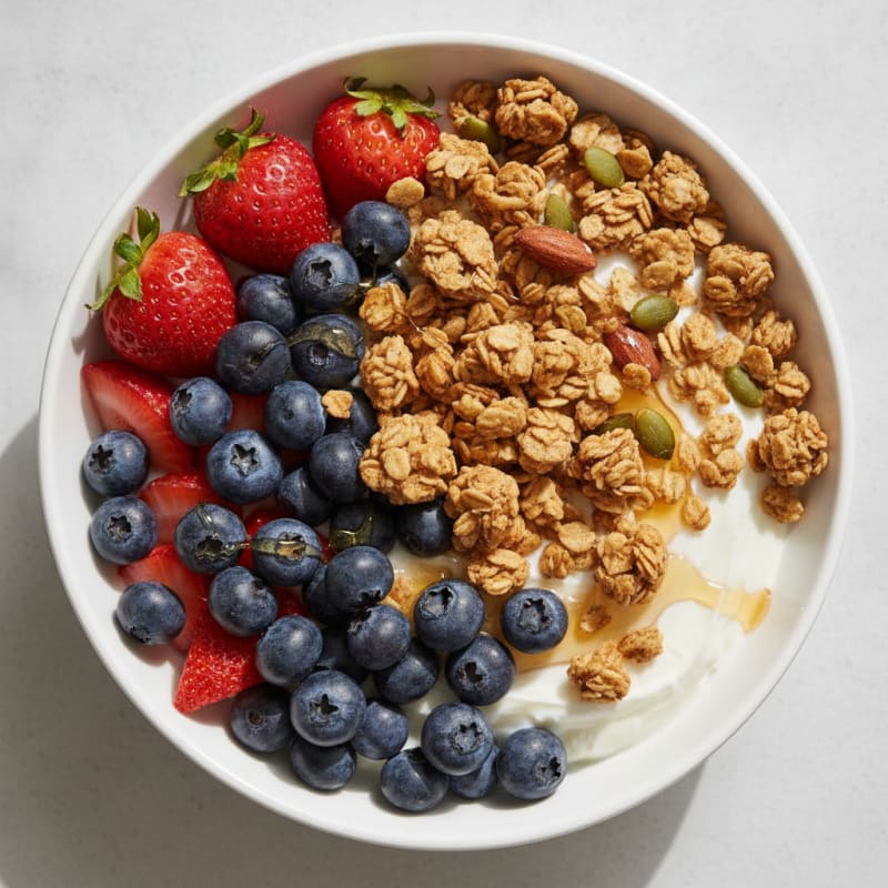 Creamy Greek Yogurt Bowl with Mixed Berries and Protein Granola