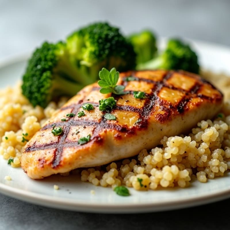 Grilled Chicken Breast with Roasted Broccoli and Quinoa