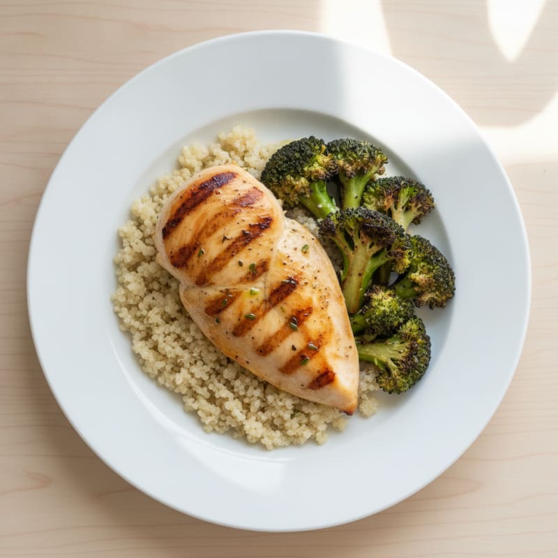 Grilled Chicken Breast with Quinoa and Roasted Broccoli