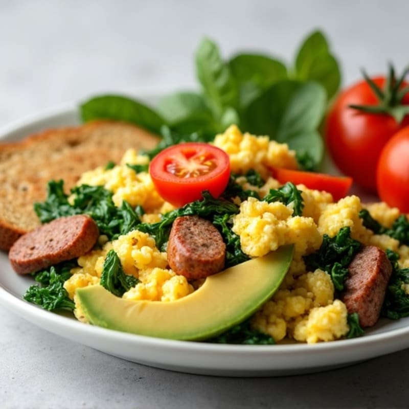 Egg White and Spinach Scramble with Turkey Sausage