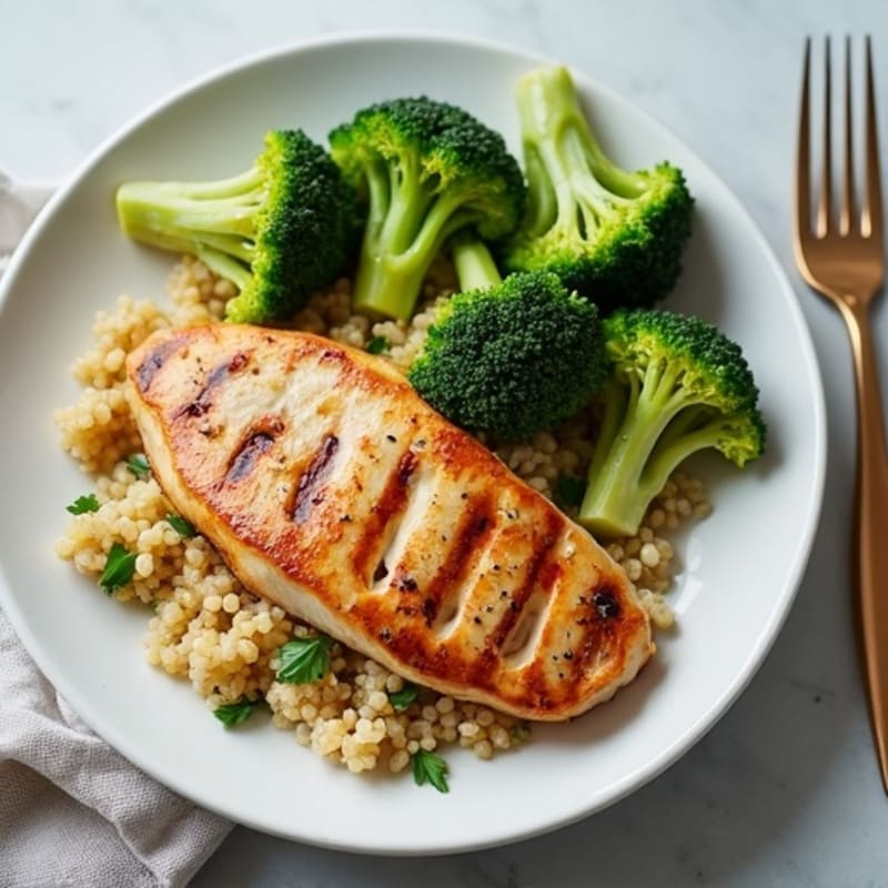 Grilled Chicken Breast with Quinoa and Steamed Broccoli