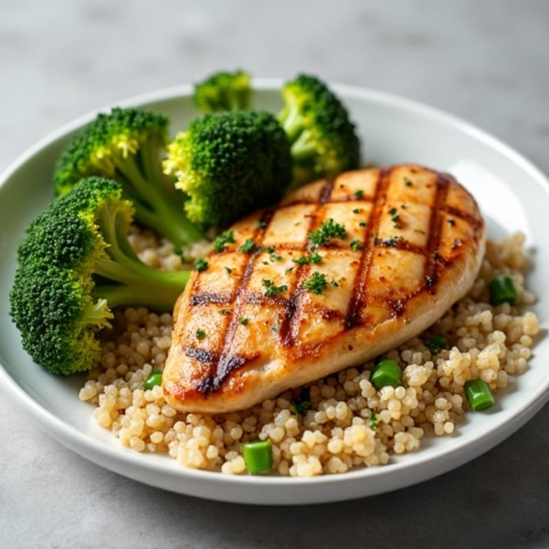 Grilled Chicken Breast with Roasted Broccoli and Quinoa