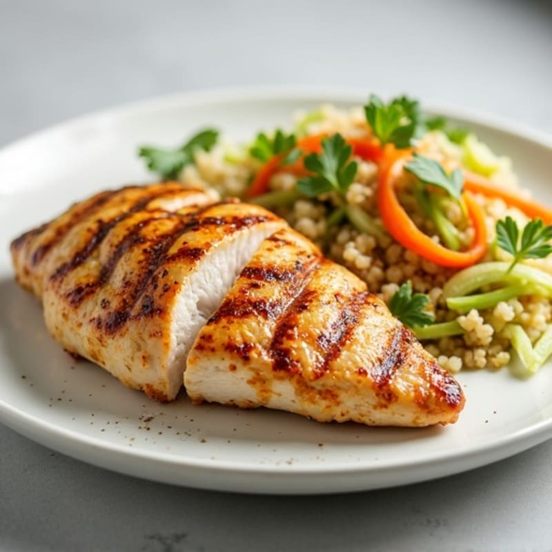 Grilled Chicken Breast with Crunchy Cabbage Slaw and Quinoa