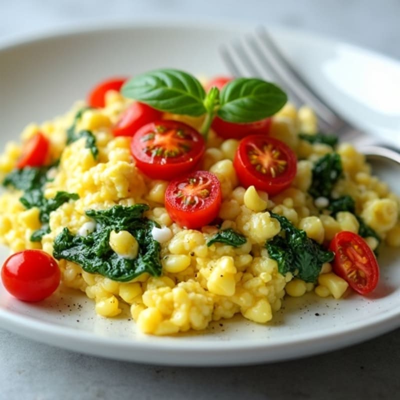 Egg White Scramble with Spinach, Cottage Cheese & Tomatoes