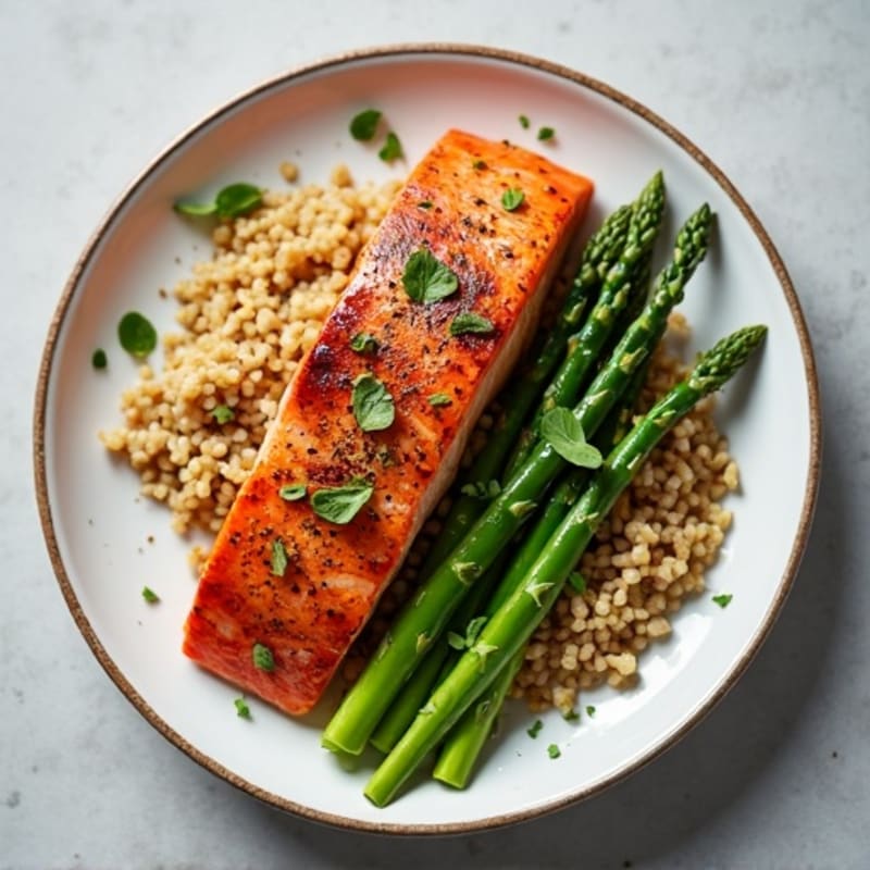 Seared Salmon with Steamed Asparagus and Brown Rice