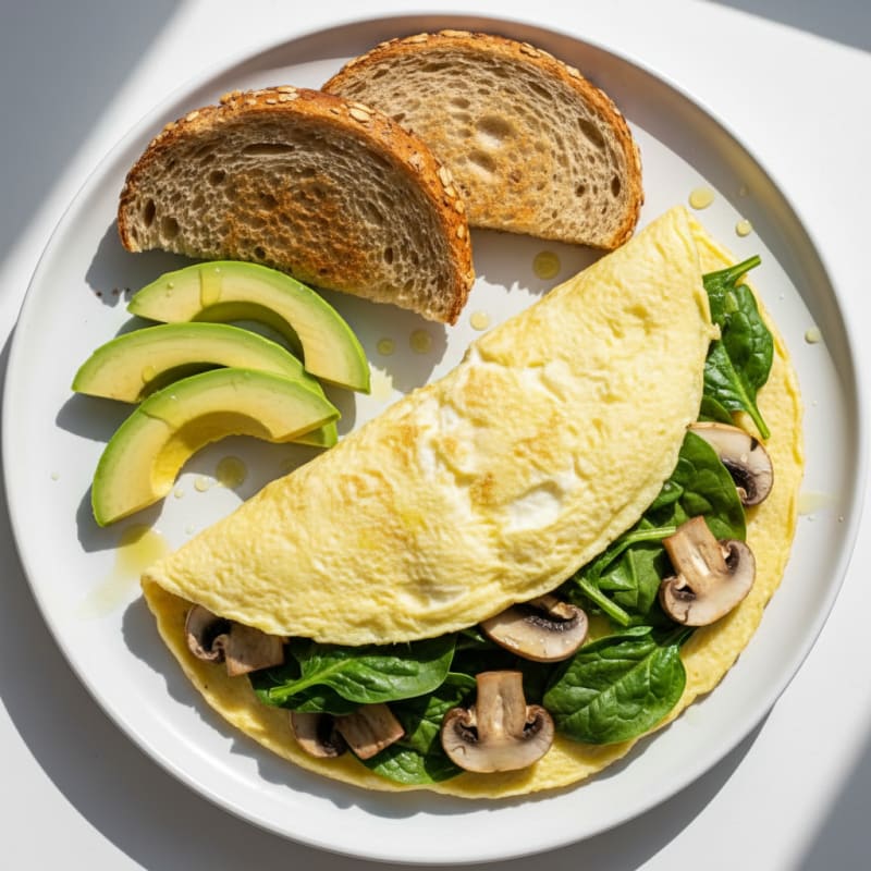 Egg White Spinach Omelette with Sautéed Mushrooms