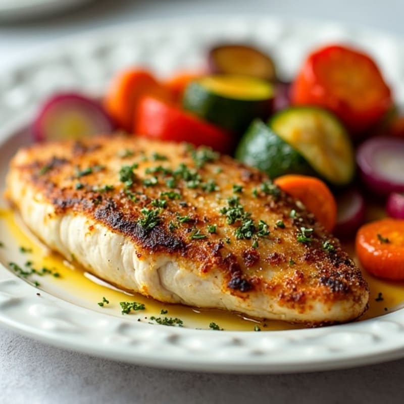 Herb-Crusted Pan Seared Chicken with Roasted Vegetables