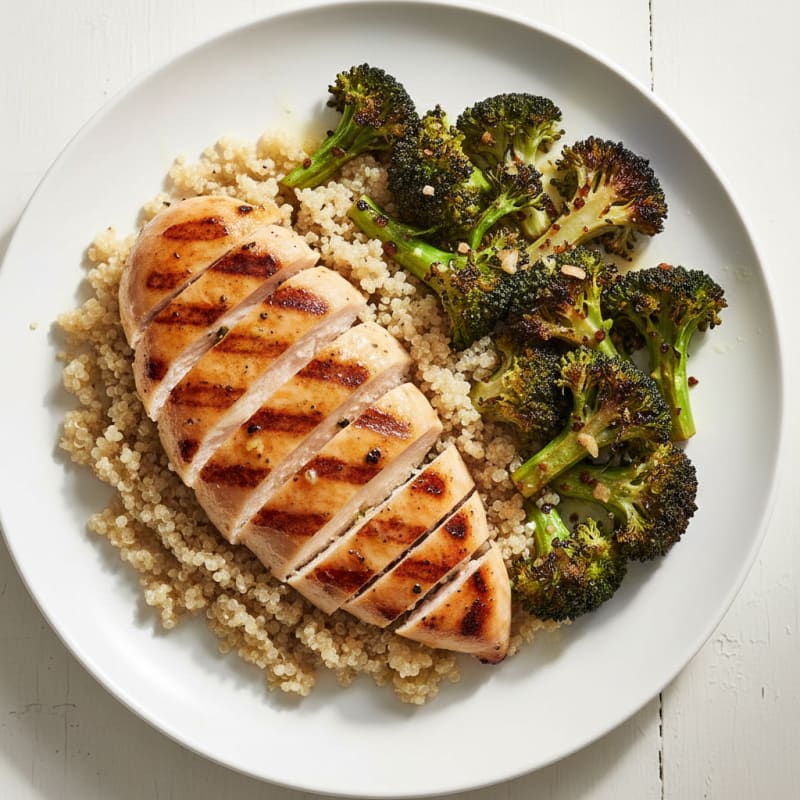 Grilled Chicken Breast with Quinoa and Roasted Broccoli