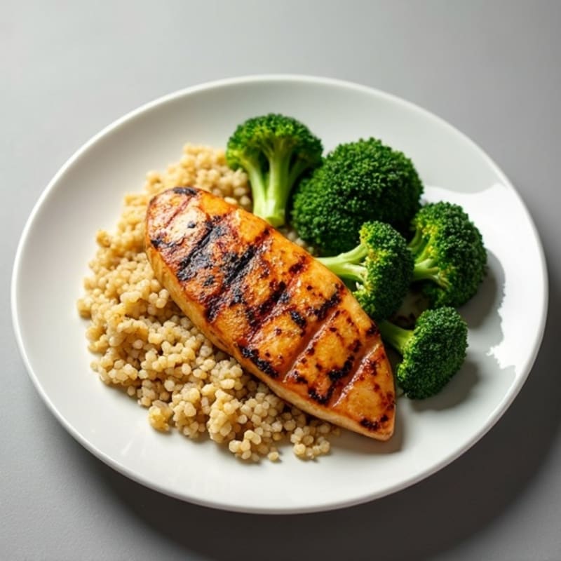 Grilled Chicken Breast with Roasted Broccoli and Quinoa