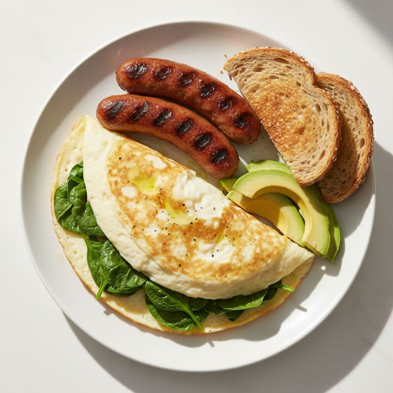 Egg White and Spinach Omelet with Grilled Turkey Sausage